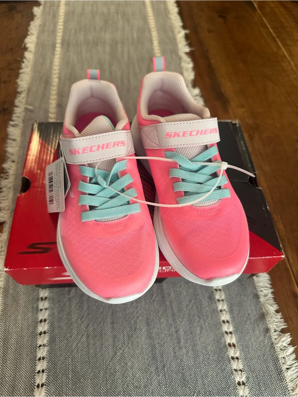 Skechers Kids Pink Sneakers with Mint Lace Accents